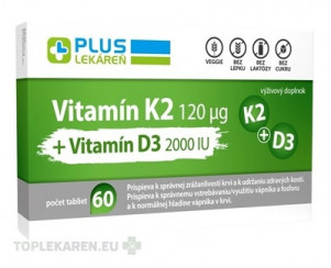 PLUS LEKÁREŇ Vitamín K2 120 μg +Vitamín D3 2000 IU